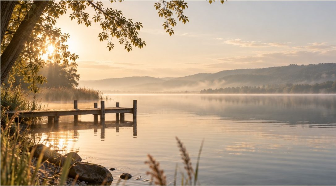 Steg am Bodensee im Morgenlicht
